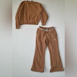 Victoria’s Secret PINK Sweatsuit Brown Wide Leg Sweatpants & Sweatshirt small